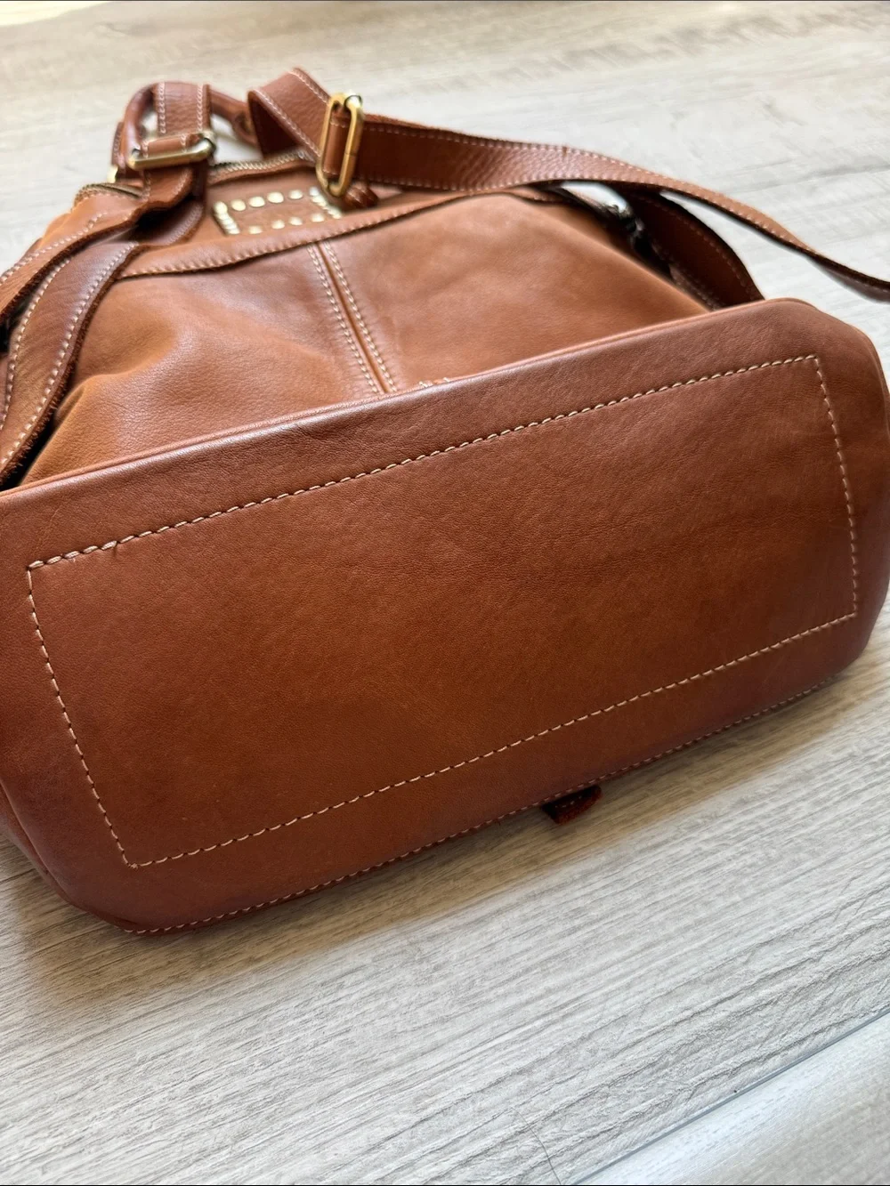 Lusher Stylish Tan Leather Backpack with Brass Accents